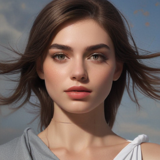 Captivating Portrait of a Young Woman with Flowing Hair and Radiant Skin