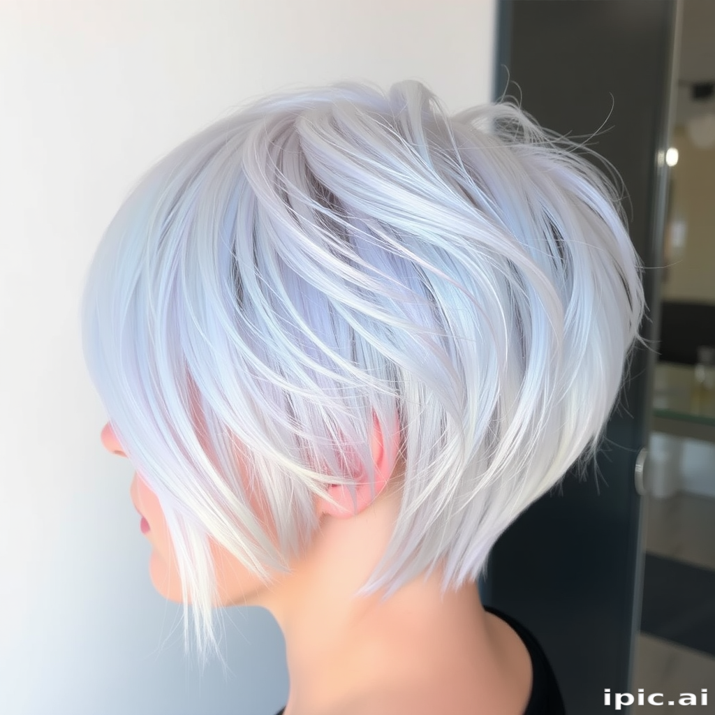 Ethereal opal holographic pixie cut dubbed Crystal Prism boasting a short textured crop that shifts colors with movement creating a mesmerizing rainbow effect in various lighting conditions