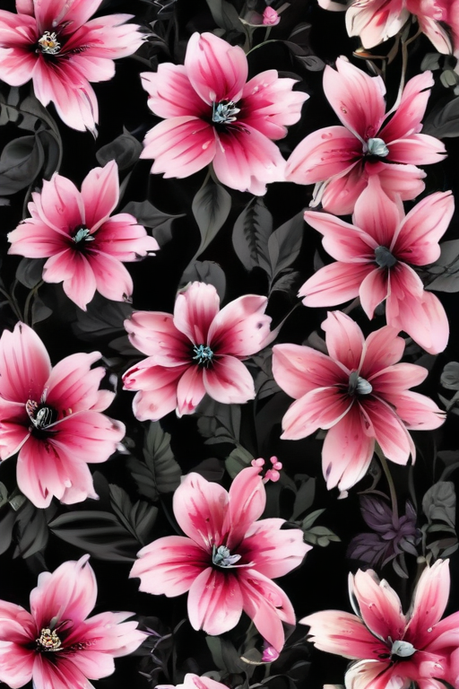 Elegant Floral Pattern Featuring Vibrant Pink Flowers Against a Dark ...