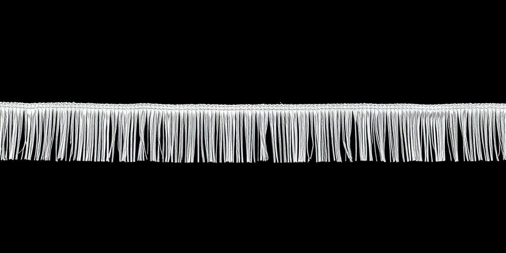 Create a high-resolution image of a silver reflective fringe trim against a solid black background, using a DSLR camera with a 50mm lens, aperture set to f/2.8, ISO 100, and a shutter speed of 1/125s, shot from a straight-on perspective.