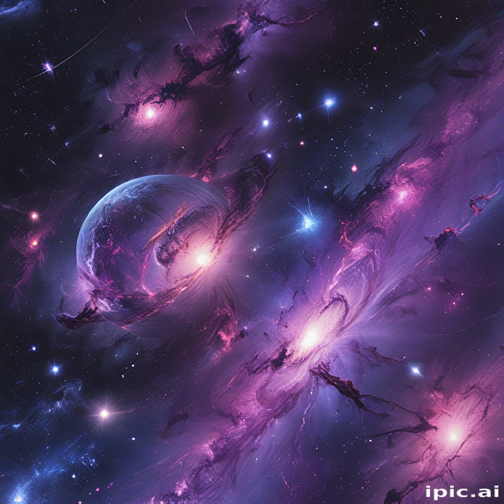 Cosmic Dance of Celestial Bodies in a Vibrant Nebula of Colors