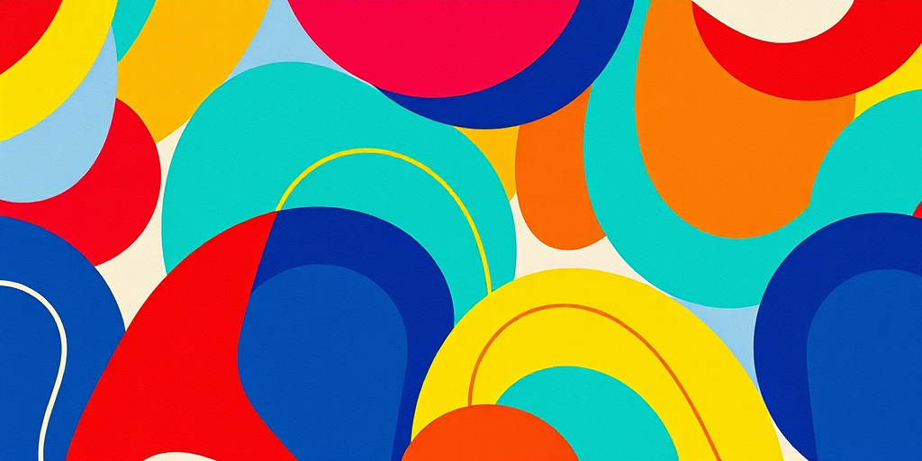 Create an abstract pattern featuring various colorful shapes like curves, lines, and geometric forms with a vibrant and playful composition, shot with a Canon EOS R5 at f/2.8, ISO 100, 35mm lens, in natural light, using a macro view to enhance details and colors.