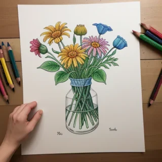 colored drawings of flowers