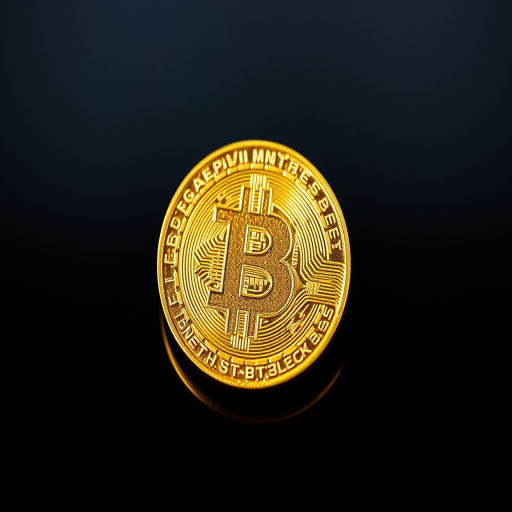 Create a highly detailed and vibrant image of a gold and glitter Bitcoin symbol on a black background, shot with a Canon EOS R3 at ISO 100, f/2.8, 1/60s using macro lens with focus on texture and reflections.