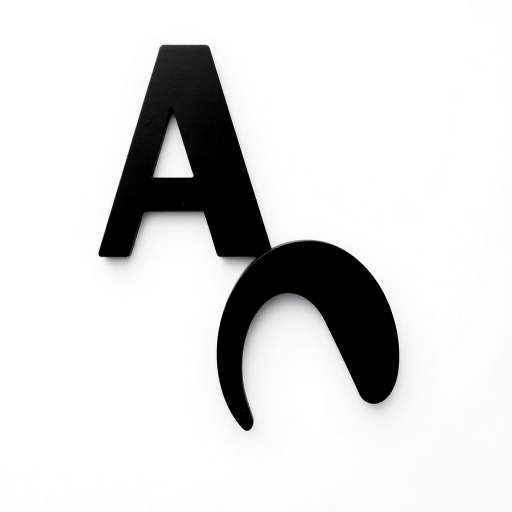 Create a high-resolution image of a stylized black letter A on a white background, with a DSLR camera, 50mm lens, aperture f/2.8, ISO 100, and a soft diffused lighting setup to enhance depth and contrast.