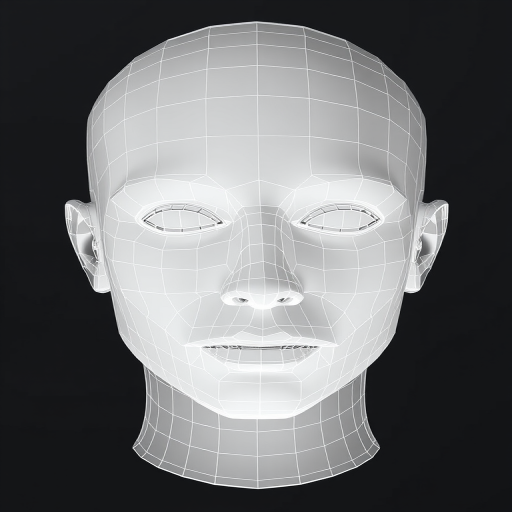 Create a high-resolution 3D wireframe model of a human head with smooth shading, using a Canon EOS R5 camera at f/4 aperture, 50mm lens, ISO 100, shot in studio lighting from a front view with a softbox for even lighting to enhance texture and detail.