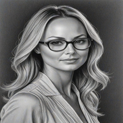 Stunning Stacy Keibler, pencil sketch, portrait of Splendid woman 1976s in glasses, hair style beatnik, outline, clear lines, fine lines, 8k