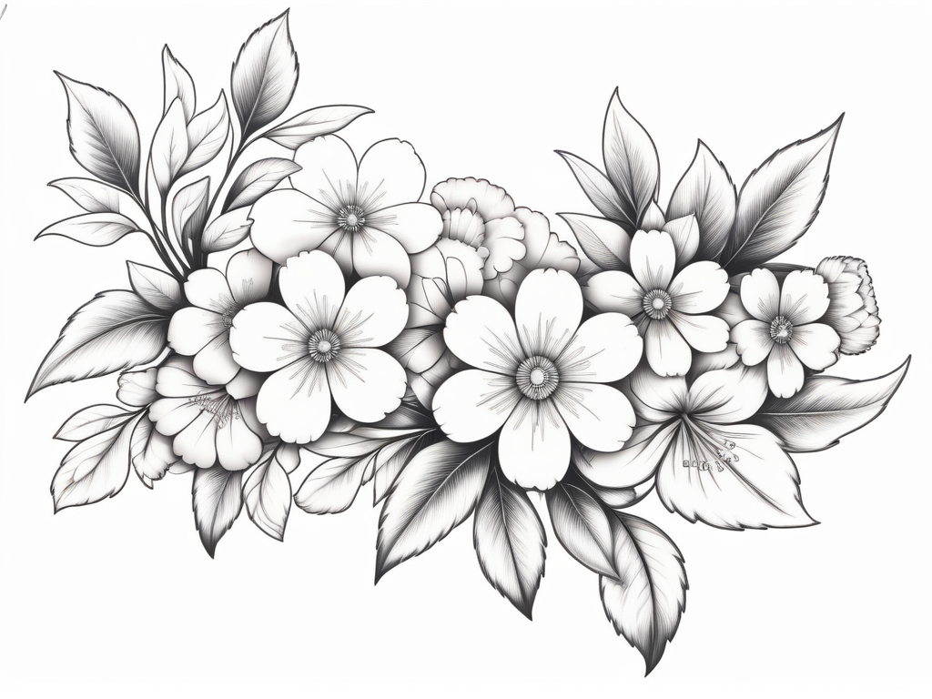 Intricate Black and White Floral Arrangement Featuring Various Blossoms ...