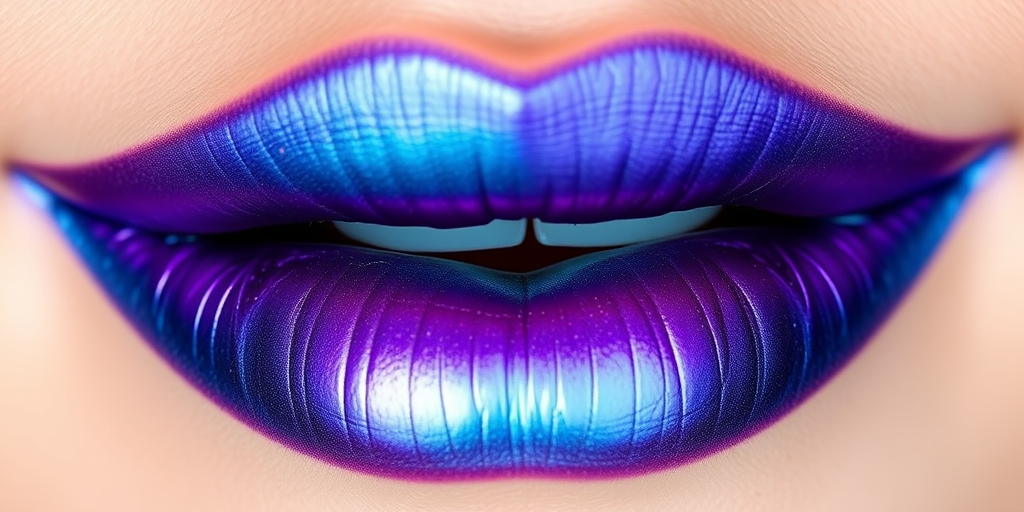 Duochrome teal-to-purple lips, dubbed "Mermaid's Tale," showcase a mesmerizing color-shifting effect and a long-wearing formula