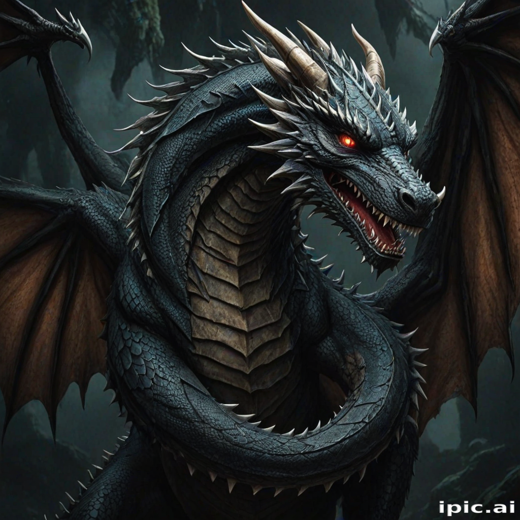 Majestic Black Dragon with Glowing Red Eyes and Powerful Wings