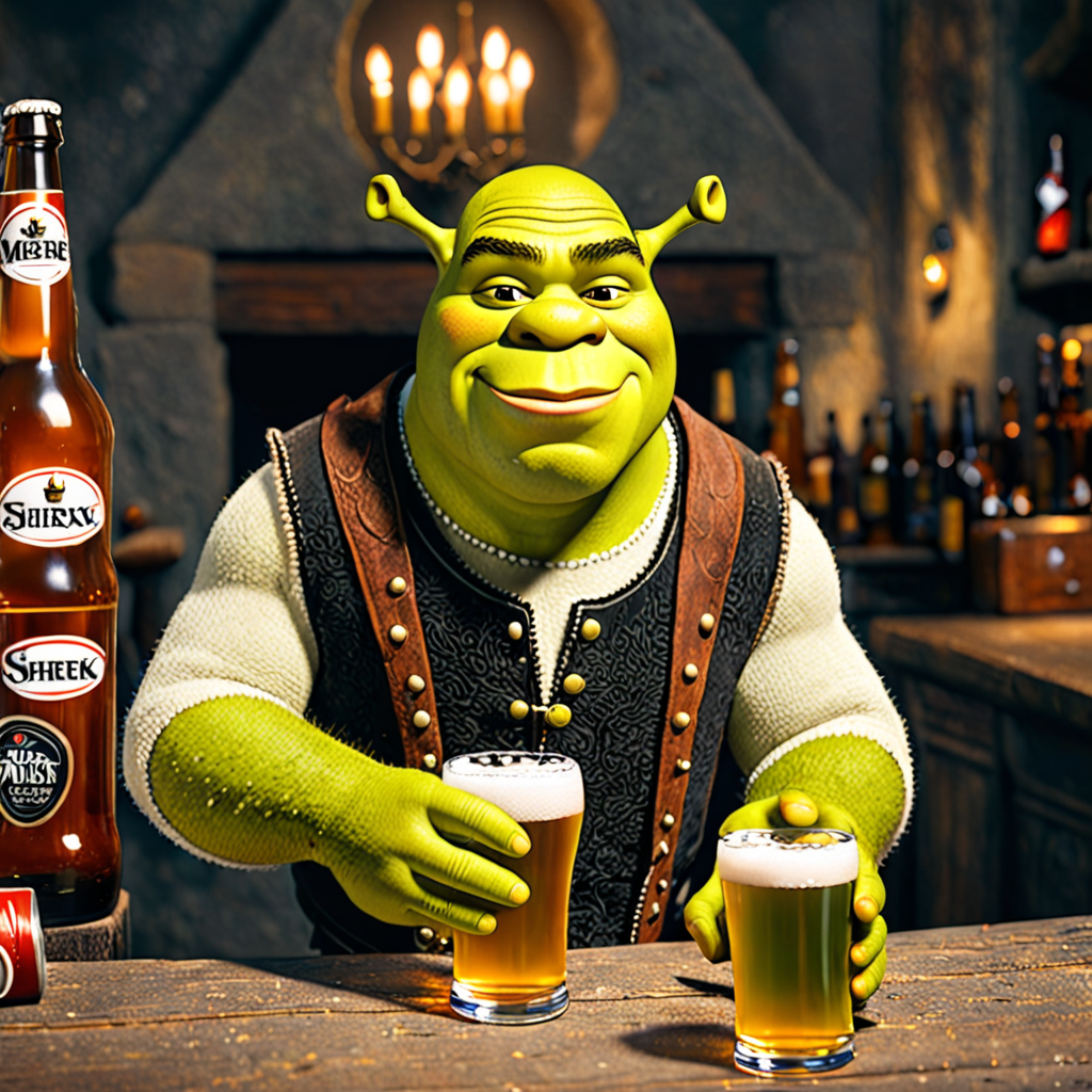 Shrek drinking beer