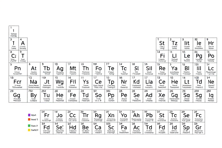 Create a high-resolution image of the periodic table of elements with clear labels and arranged by groups and periods, using a DSLR camera, 50mm lens, f/8 aperture, ISO 100, and soft natural lighting.