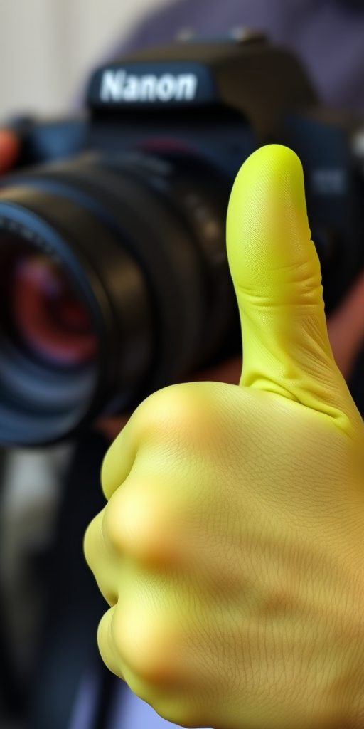 Create a high-resolution digital illustration of a green thumbs-up hand sign, using a DSLR camera with a macro lens, set at f/2.8 aperture, 100mm focal length, ISO 100, and soft natural lighting for enhanced detail and clarity.