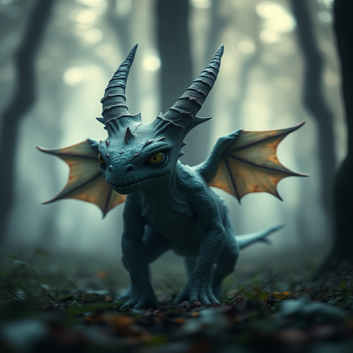 fantasy creature in a misty forest with soft ethereal lighting, detailed texture, 50mm lens, f/1.8 aperture, ISO 100, shallow depth of field, shot with a DSLR camera in portrait orientation