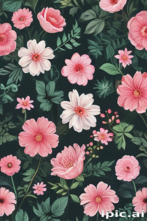 Beautiful Floral Pattern Featuring Vibrant Pink Flowers on a Dark ...