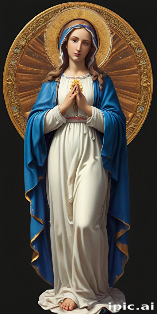 Elegant Depiction of the Virgin Mary with a Serene Expression and ...