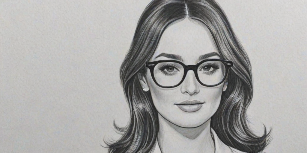 Graceful Kacey Musgraves, pencil sketch, portrait of Fetching woman 1963s in glasses, hair style beatnik, outline, clear lines, fine lines, 8k