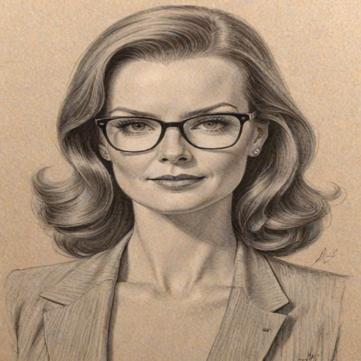Comely Marcia Cross, pencil sketch, portrait of Stunning woman 1930s in glasses, hair style beatnik, outline, clear lines, fine lines, 8k