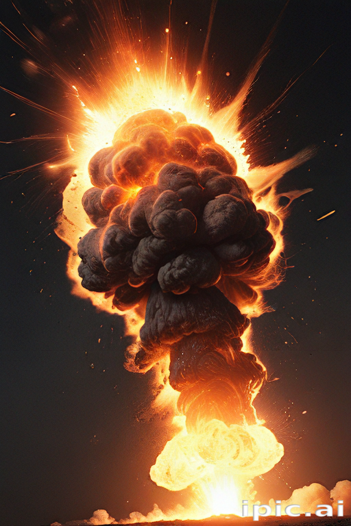 Massive Explosion Erupting with Fiery Flames and Thick Smoke Cloud