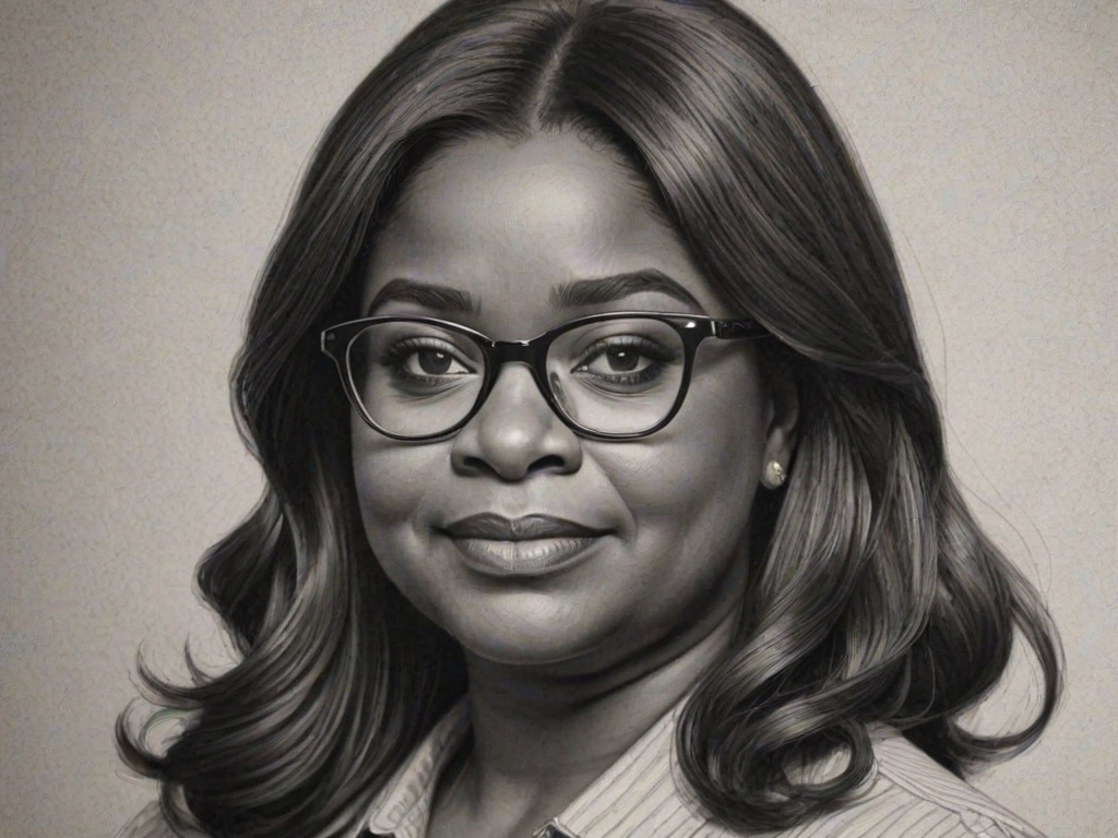 Magnificent Octavia Spencer, pencil sketch, portrait of Fascinating woman 1963s in glasses, hair style beatnik, outline, clear lines, fine lines, 8k
