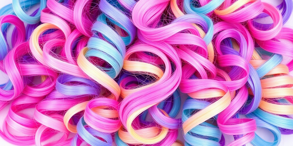 Vibrant rainbow unicorn hair featuring an array of pastel hues blended seamlessly, styled in bouncy spiral curls for a whimsical and playful appearance