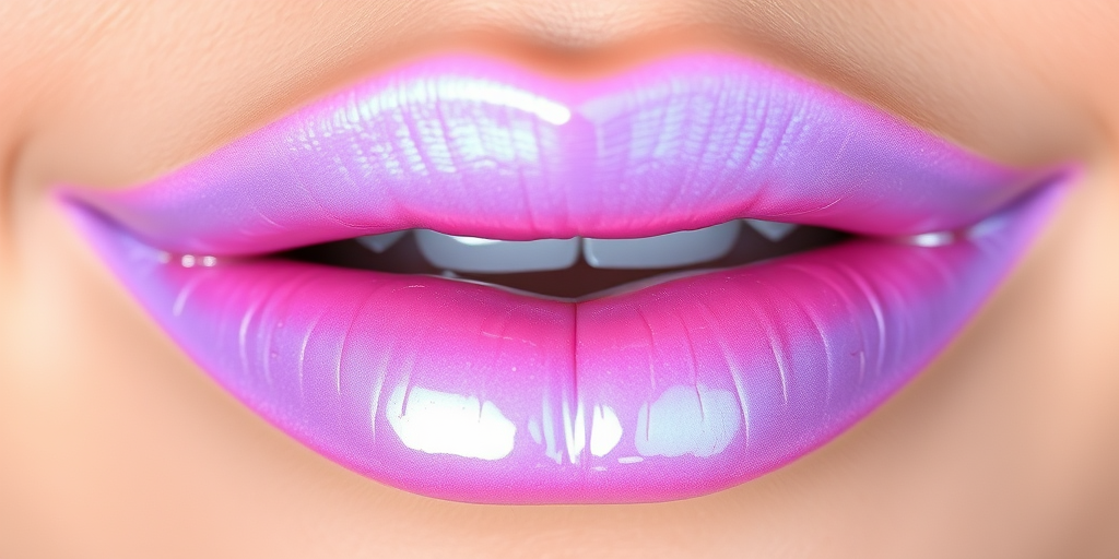 Iridescent lavender lips with a glossy finish, "Ethereal Aura" showcases a unique color-shifting effect that changes from pale purple to pink in different lighting