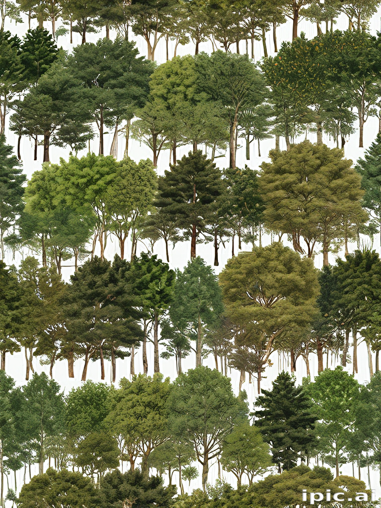 A Lush Forest Landscape Featuring a Diverse Array of Green Trees.