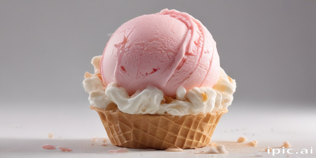 Delicious Pink Ice Cream Scoop Served in a Crispy Waffle Cone Cup.