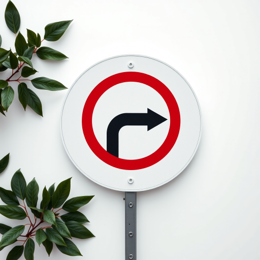 create a high-resolution image of a no U-turn road sign with a clean white background, captured with a Canon EOS R5 at f/8, ISO 100, 1/200s, top-down view, in flat lay photographic style