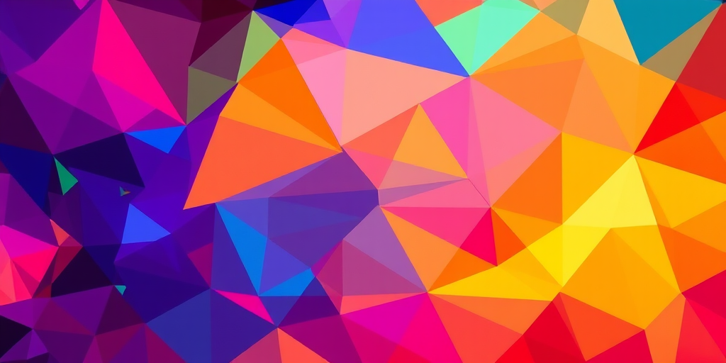 Create a vibrant abstract geometric composition featuring colorful triangles in various sizes and opacities, captured with a Canon EOS R5 at f/8, ISO 100, 1/125s in a wide-angle view for depth, using a high dynamic range style to enhance color vibrancy and detail.