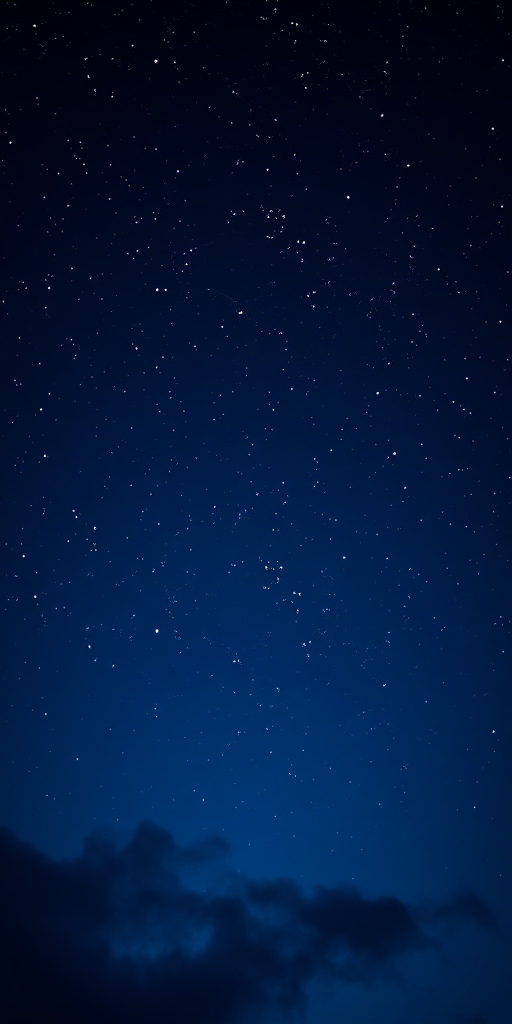 Create an image of a starry night sky filled with twinkling stars against a deep blue background. Include a soft, cloud-like texture in the lower part of the image to add depth.