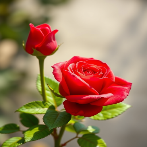 Create a high-resolution vector illustration of a red rose with green leaves on a transparent background, using a Canon EOS 5D Mark IV with a 50mm f/1.8 lens, aperture set to f/4, ISO 100, and soft natural lighting for enhanced detail and color vibrancy.