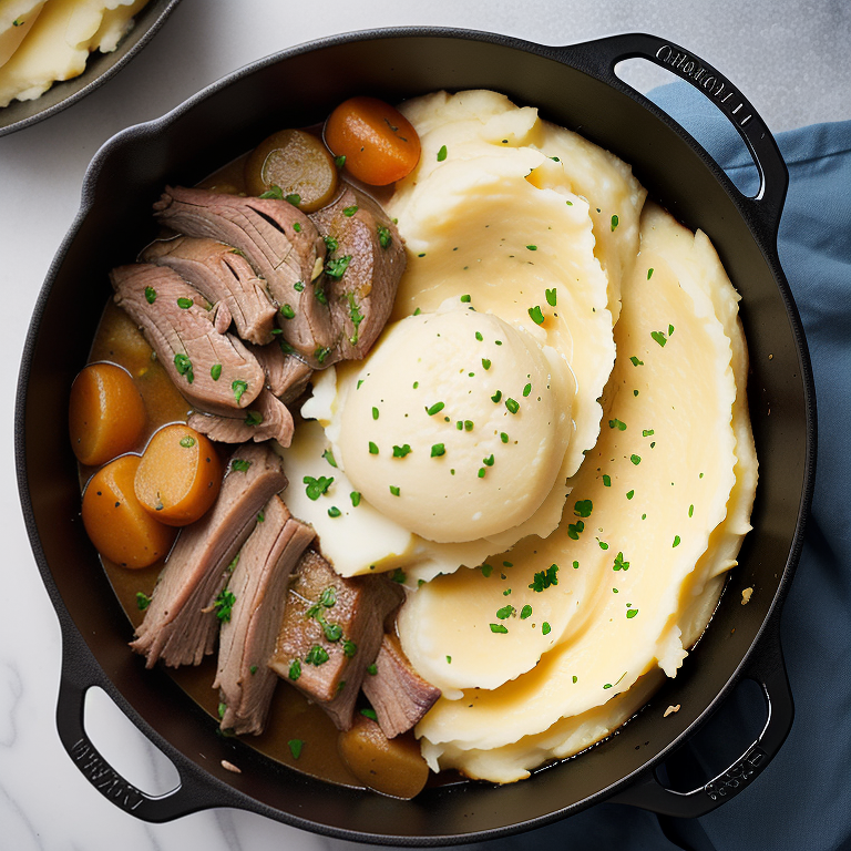 pot roast and mashed potatoes