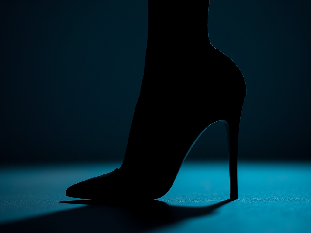 high-heeled shoe silhouette, shallow depth of field, soft focus, 50mm lens, f/2.8 aperture, Canon EOS R5, studio lighting, high-resolution output