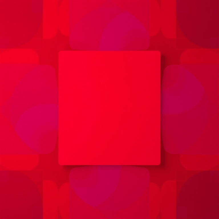Generate an abstract pattern of overlapping squares in various shades of red and purple with a high-resolution digital camera, aperture f/8, ISO 200, 50mm lens, top-down view, soft focus style.