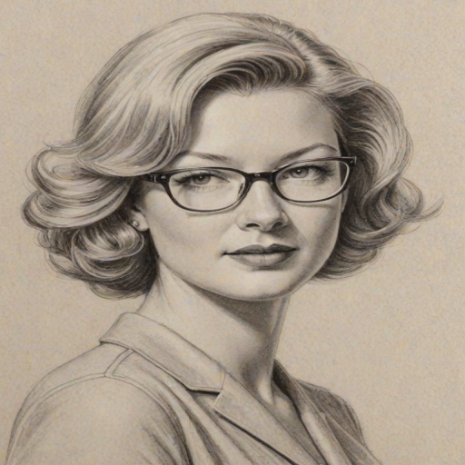 Comely Gretchen Mol, pencil sketch, portrait of Elegant woman 1959s in glasses, hair style beatnik, outline, clear lines, fine lines, 8k
