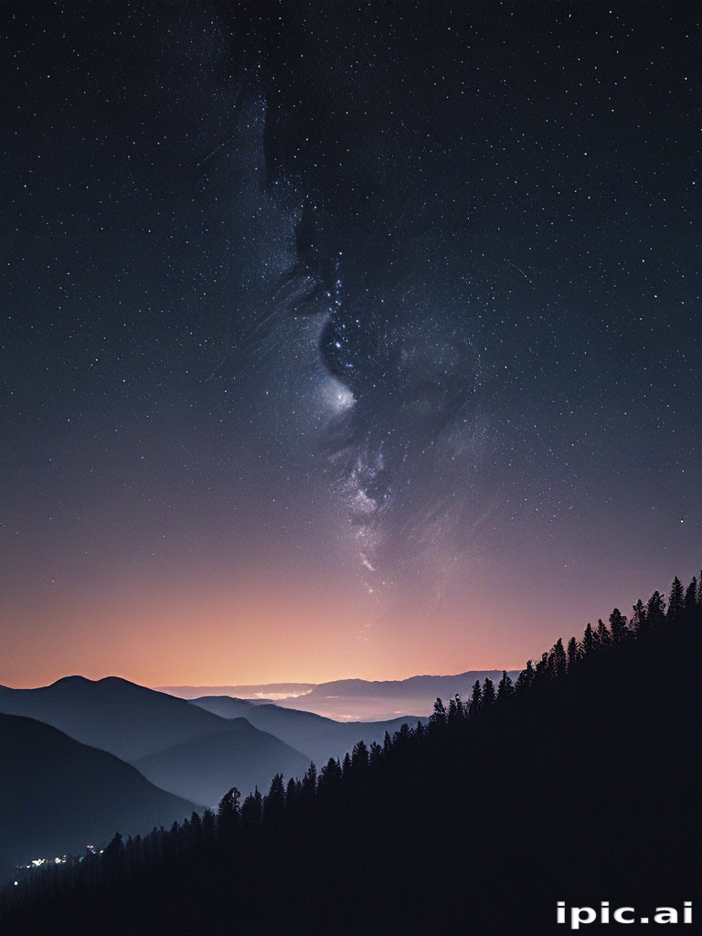 Stunning Night Sky Over Mountain Range with Stars and Milky Way