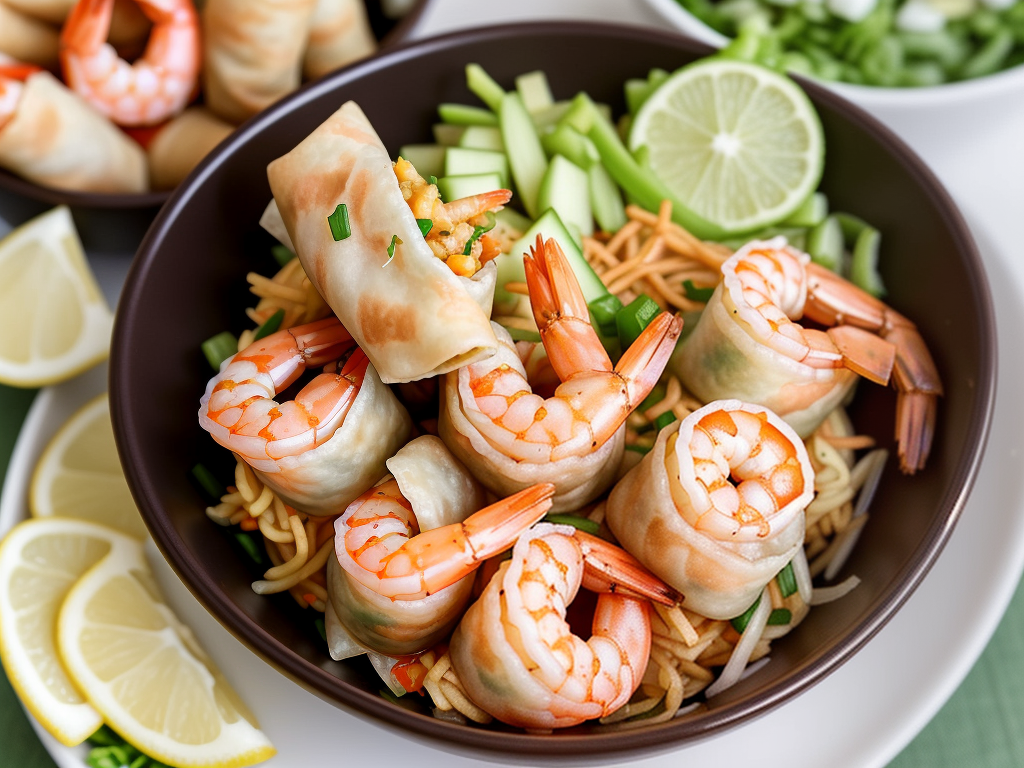 shrimp eggroll in a bowl