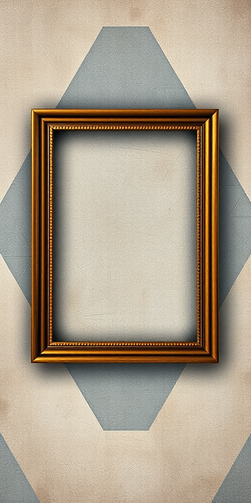 Create a vintage-style frame on a textured geometric background, using a DSLR camera with a 50mm lens at f/1.8, ISO 100, and natural lighting, capturing a close-up view for enhanced detail and depth.