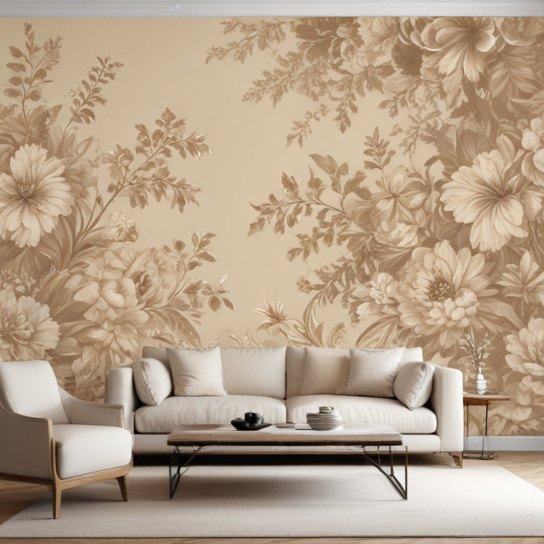 Elegant Living Room Decor Featuring Soft Floral Wallpaper and Cozy Sofa ...