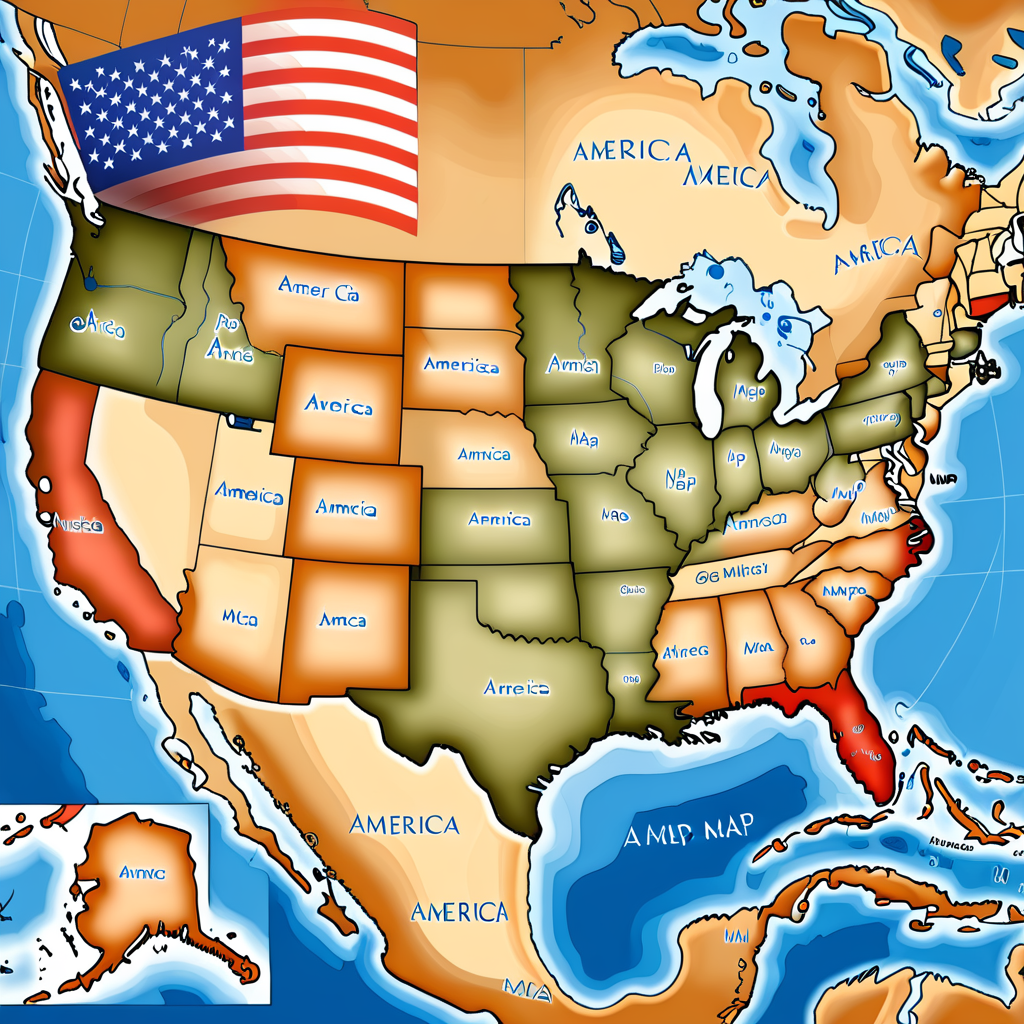 Colorful Map of North America Featuring the United States and ...