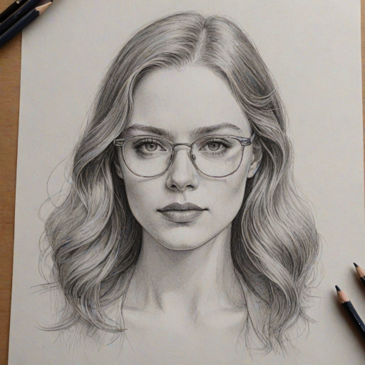 Sublime Freya Ridings, pencil sketch, portrait of Stunning woman 1922s in glasses, hair style beatnik, outline, clear lines, fine lines, 8k