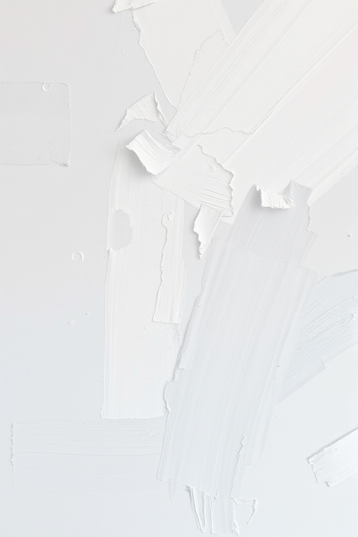 Create an abstract artwork featuring dynamic brushstrokes in various shades of white and gray, capturing a sense of movement and texture; shot with a Canon EOS R5, 50mm lens, f/1.8, ISO 100, at a shutter speed of 1/200s, using soft natural lighting and a shallow depth of field to enhance details and create a smooth background.