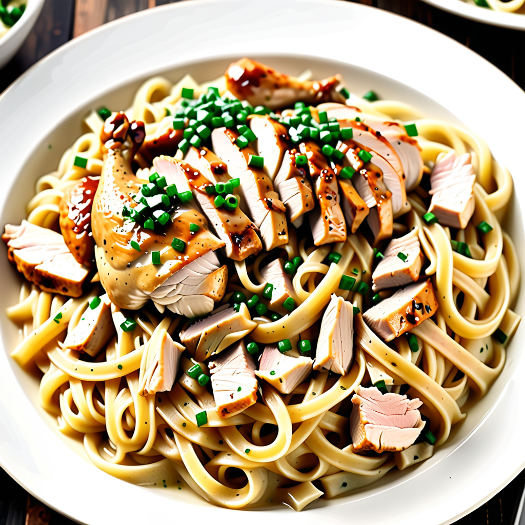 chicken noodles over mashed potatoes