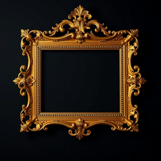 Generate a high-resolution image of an ornate golden picture frame on a dark background, using a Canon EOS R5 camera, f/2.8 aperture, 50mm lens, soft lighting, and a slightly angled view to enhance depth.