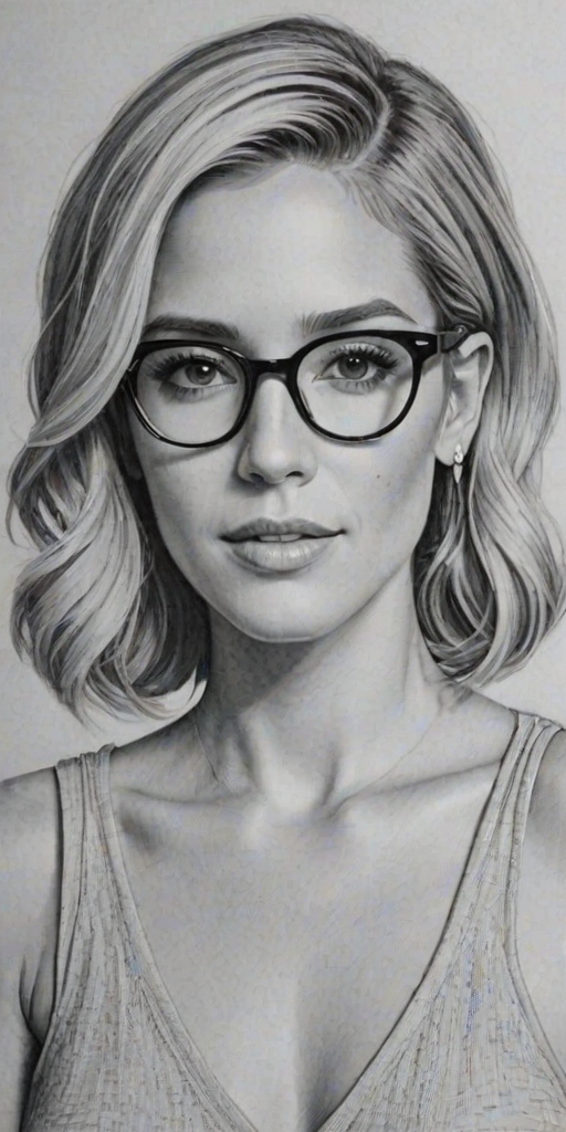 Resplendent Kristin Cavallari, pencil sketch, portrait of Exquisite woman 1932s in glasses, hair style beatnik, outline, clear lines, fine lines, 8k