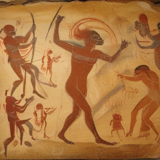 Cave drawings of ancient entities being fought by divine beings