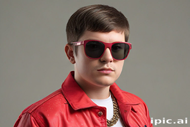 Stylish Young Man in Red Jacket and Sunglasses Posing Confidently
