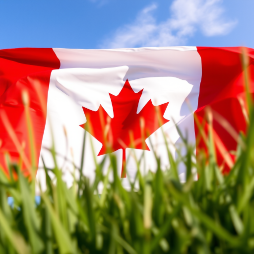 Create a high-resolution image of the Canadian flag featuring a vibrant red background with a prominent red maple leaf in the center, captured using a DSLR camera at f/8 aperture, 1/200s shutter speed, ISO 100, in landscape orientation, with natural lighting for enhanced color saturation.
