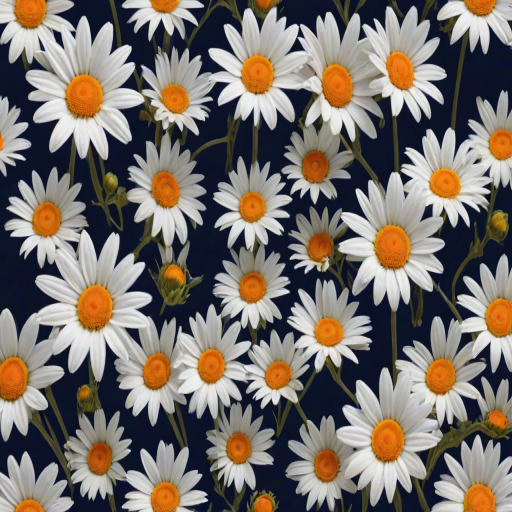 create a repeating pattern of white daisies with orange centers on a dark blue background